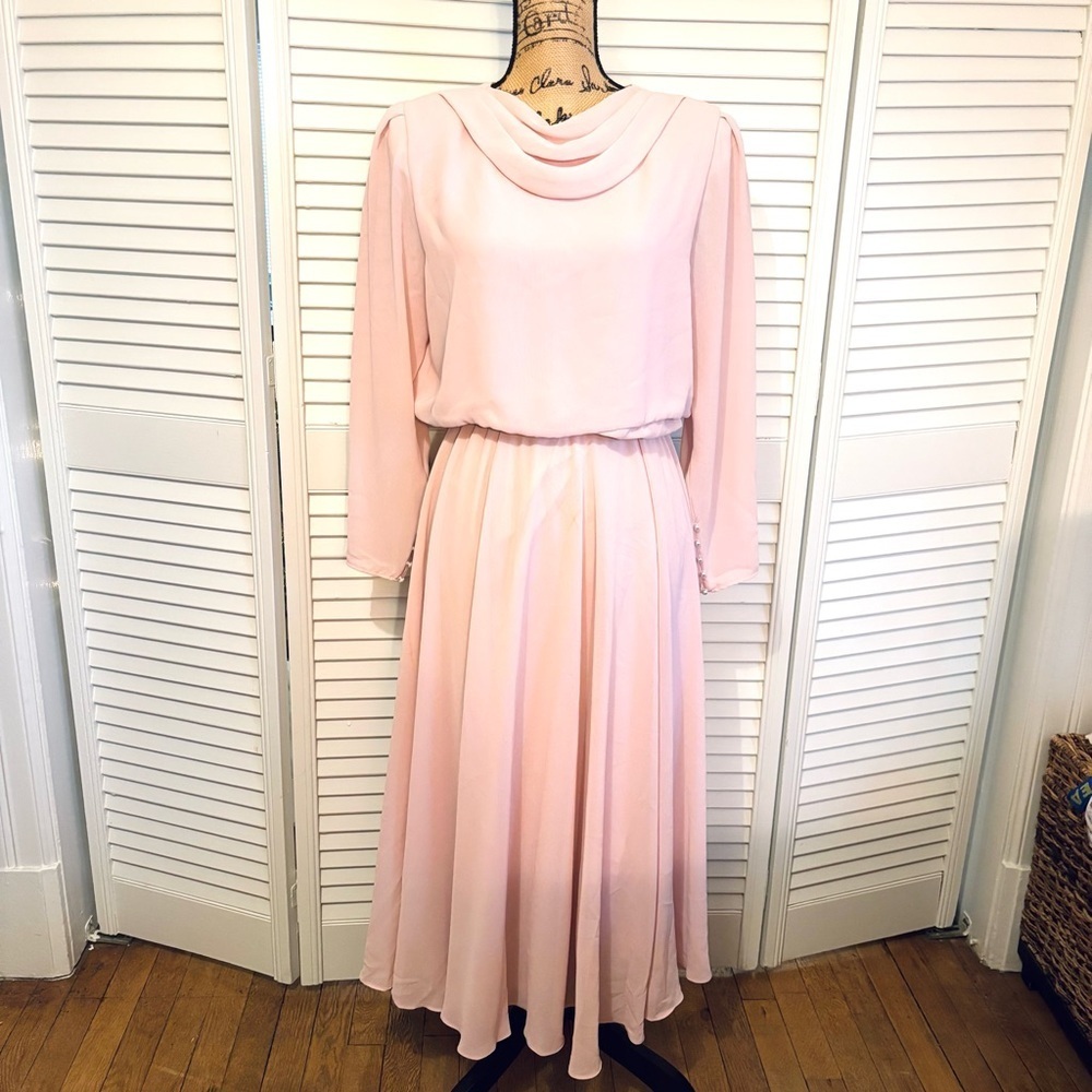 Vintage Ursula of Switzerland Dusty Pink Tea Length Formal Dress Gown